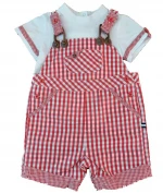 yarn dyed woven check poplin dungaree and cotton spandex single jersey T shirt baby clothing set