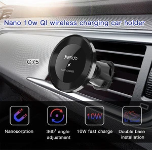 Yesido Universal 10W Qi Fast Charging Phone Holder Nano Cell Phone Mount Wireless Car Charger