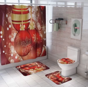 Yiwu Microstar Wholesale Christmas Santa Claus Four Piece Fancy Bath Curtain Set Waterproof Bath Room Shower Curtain