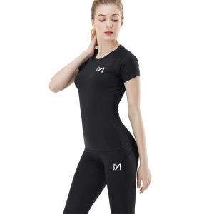 MEETYOO Women’s Compression Base Layer, Sport Workout Cool Dry Underwear, Short Sleeves T-Shirt and Leggings Yoga Running Cycling