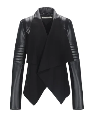 Ladies’ PU blend kntting jacket(L53711)Blanc Noir
