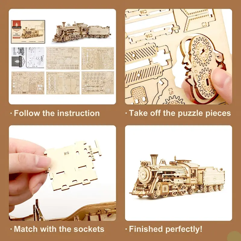Buy Steam Train Wooden Mechanical Puzzle Creative Diy Car Model ...