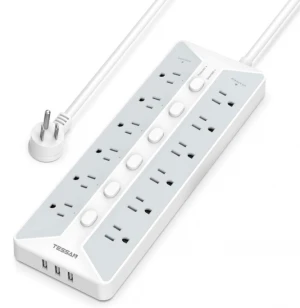 USB Power Strip, Individual Switches, TESSAN TS-1013 12 Outlets 3 USB Ports, Extension Cord with Surge Protector 1700J