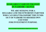 Available cash on transit in Nairobi-Kenya.