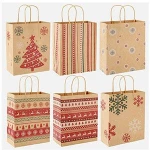 Biodegradable Brown Kraft Paper Bags Xmas Vibe Gift Bags for Christmas Xm with Your Logo