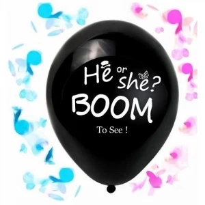 Boomwow 36inch Latex Printed He or She Gender Reveal Black Balloon﻿
