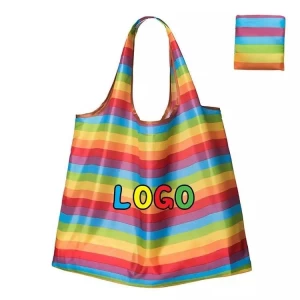 Custom Foldable Polyester tote shopping bags, folding waterproof reusable grocery bag