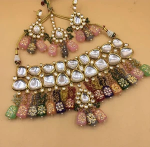 Beautiful Kundan Necklace with Multicolor Meenakari Beads