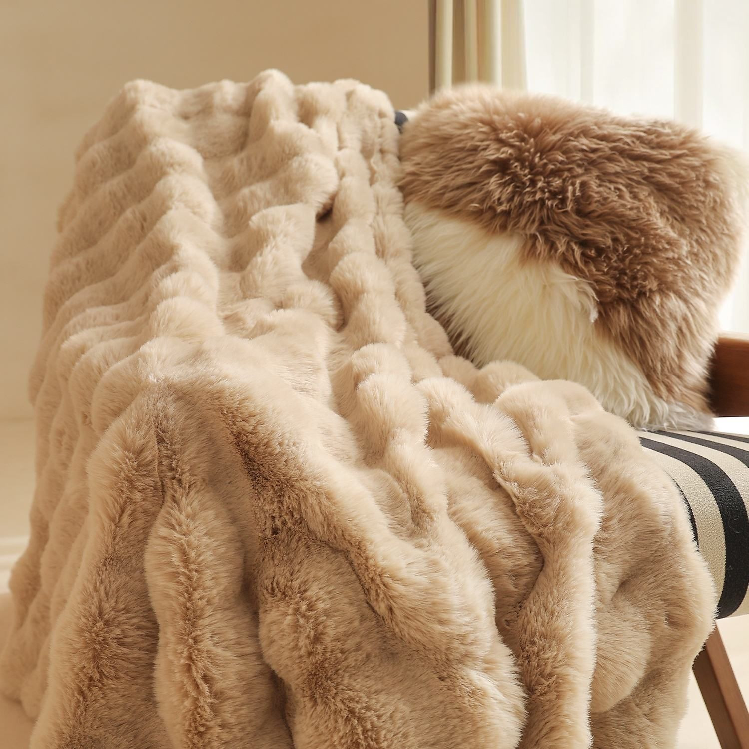 Buy Warm Fluffy Solid Color Reversible Use Splicing Soft Throw Blanket ...