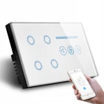 147*86mm UK crystal glass panel smart wifi 4gang & fan combo touch switch with power metering function