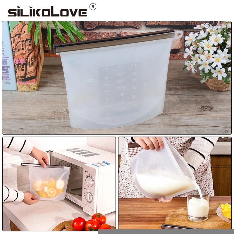 1500ml&amp;1000ml Reusable Silicone Food Storage Bags | BEST for Sandwich, Liquid, Snack, Lunch, Fruit, Freezer Airtight Seal