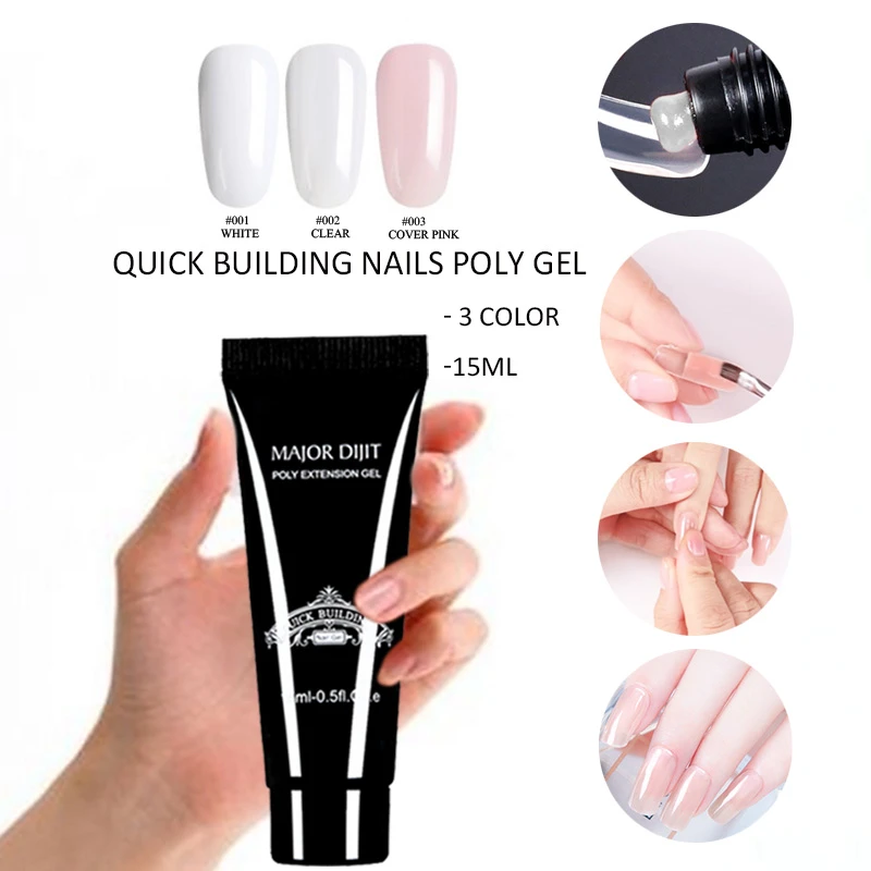 15ml Soak Poly UV Gel White Clear Pink UV Acryl Gel Quick Building Finger Extension Nail Gel
