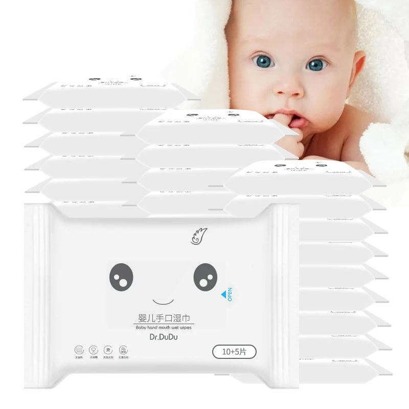 15Pcs/Bag Wet Wipes Newborn Baby Hand Mouth Non-Woven Disposable No-Alcohol Cleaning Tissue Towel Portable