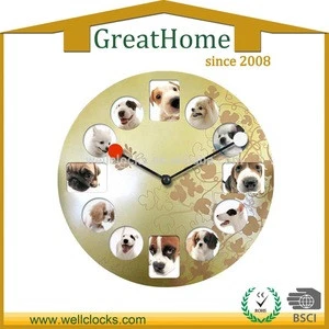 16" Photo Frame Large Metal Wall Clock With Cute Dogs Photos Decoration