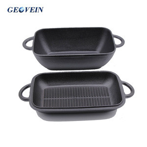 2-in-1 double used Pre-seasoned Cast Iron Bread Pan Rectangle Loaf Pan Roaster Pan