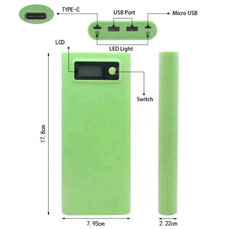 20000mAh Dual USB Power Bank Case Shell DIY Kit 8 x 18650 Battery Charger Case w/ LCD Display Type-C & Micro USB Input