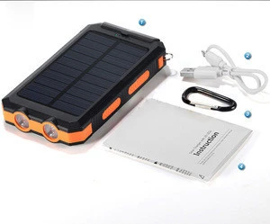 2017 Popular 10000mAh waterproof solar power bank Dual USB Solar Charger with torch and hang-ring for mobile phone