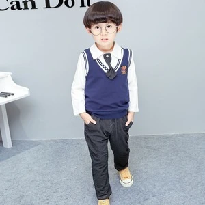 2018 latest fashion style clothes Long Sleeve T-shirts with Bowtie+Vest+Denim Jeans 3 pieces baby boy casual clothing sets