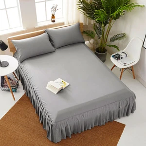 2018 New Bed Skirt&sheet Pure color Microfiber Bedspread Queen and King size bed sheet New fashion Bedspread