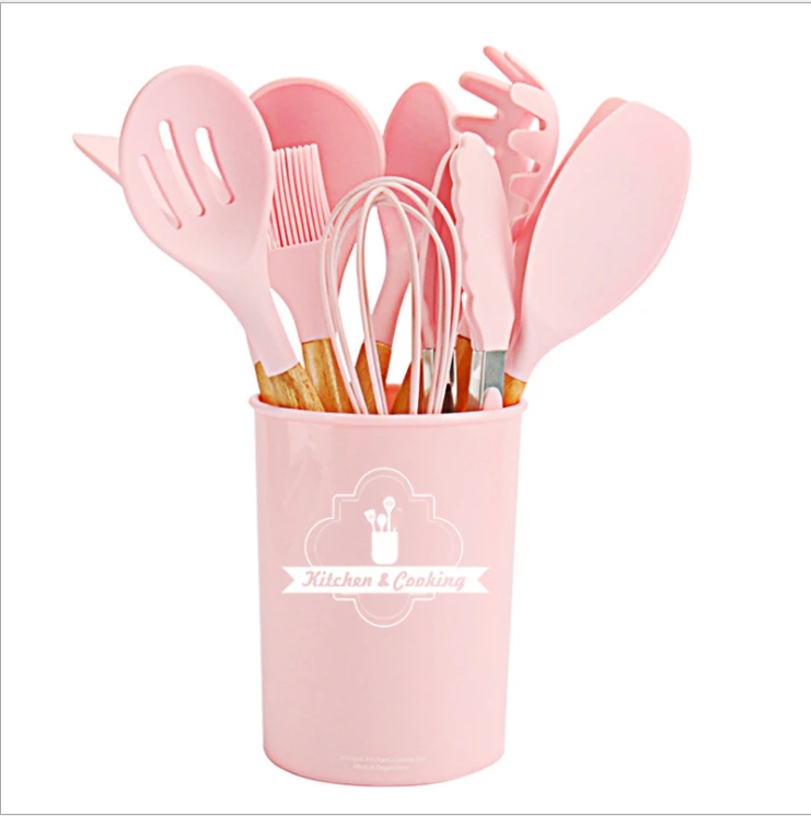 2020 Bulk Private Label Modern Kitchenware 11Pcs Complete Wooden Silicone Spatula Cooking Kitchen Tools Utensils Set