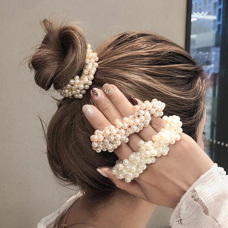 2020 Elegant Hair Scrunchies Women Fashion Imitation Pearl Beads Hair Rope Gum Rubber Bands Ponytail Holders Hair Accessories