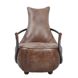 2020 Hot Sale Hotel Lobby Furniture Brown Leather Lounge Chair Genuine Leather Accent Chair