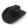 2024 Customized western plain felt cowboy hats wholesale Trendy Belt western wide brim felt Fedora cow boy west Shape Cap