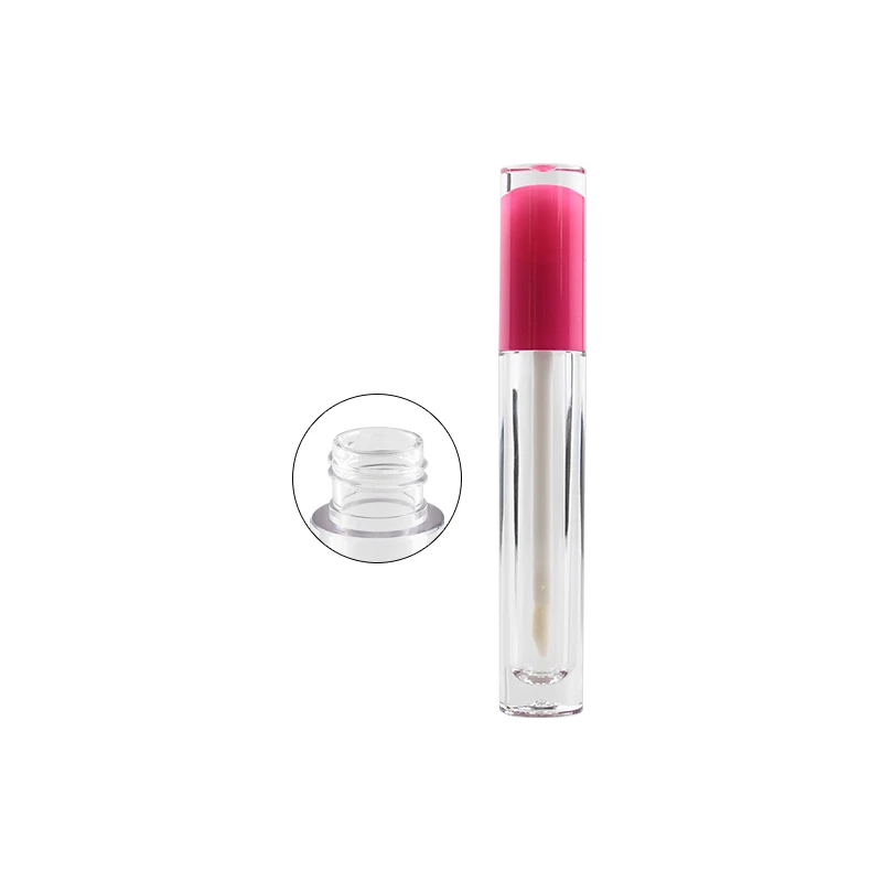 20ml 15ml 30ml plastic refillable custom printing clear pink lips empty lip gloss tube container with round shape keychain