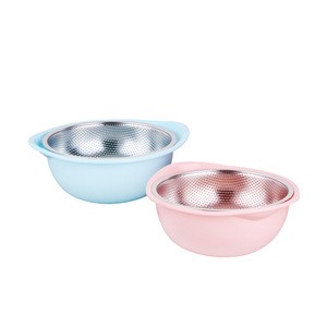2pcs stainless steel colander set with plastic basin
