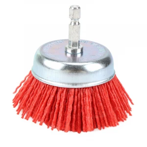 3 Inch 80-120 Grit Cup Shaped Abrasive Nylon Wire Polish Brush with 6mm Shank