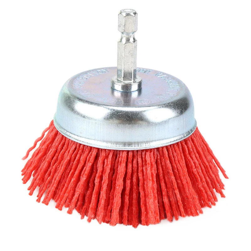 3 Inch 80-120 Grit Cup Shaped Abrasive Nylon Wire Polish Brush with 6mm Shank