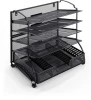 5-Trays Mesh Desk File Organizer Vertical Document Letter Tray Wall File Holder with Drawer Organizer for Office Home, Black