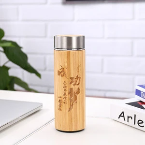 500ml Mug Reusable Double Wall Stainless Steel Coffee Tumbler Bamboo Coffee Cup with Lid