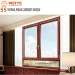 55 series thermal break heat isolated tempered glass casement aluminum windows