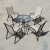 Import 6 Piece Outdoor Furniture 4 Stack Chair And 1 Table Sets Garden Glass Table With Umbrella from China