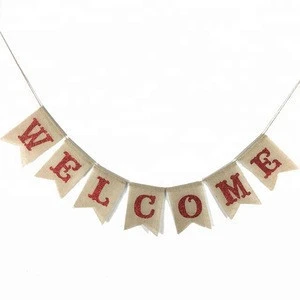 7 Flags Sign WELCOME Jute Garland Banner Handmade Rustic Burlap Bunting Flags Christmas Wedding Decorations Event Party Supply
