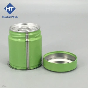 Airtight hot sale glossy matt round gold food tea aluminum can box tin with easy pull lid