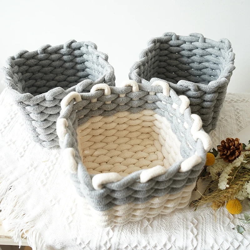Baby Small Laundry Hamper Woven Blanket Nursery Toys Basket Organizer Cotton Rope Storage Basket
