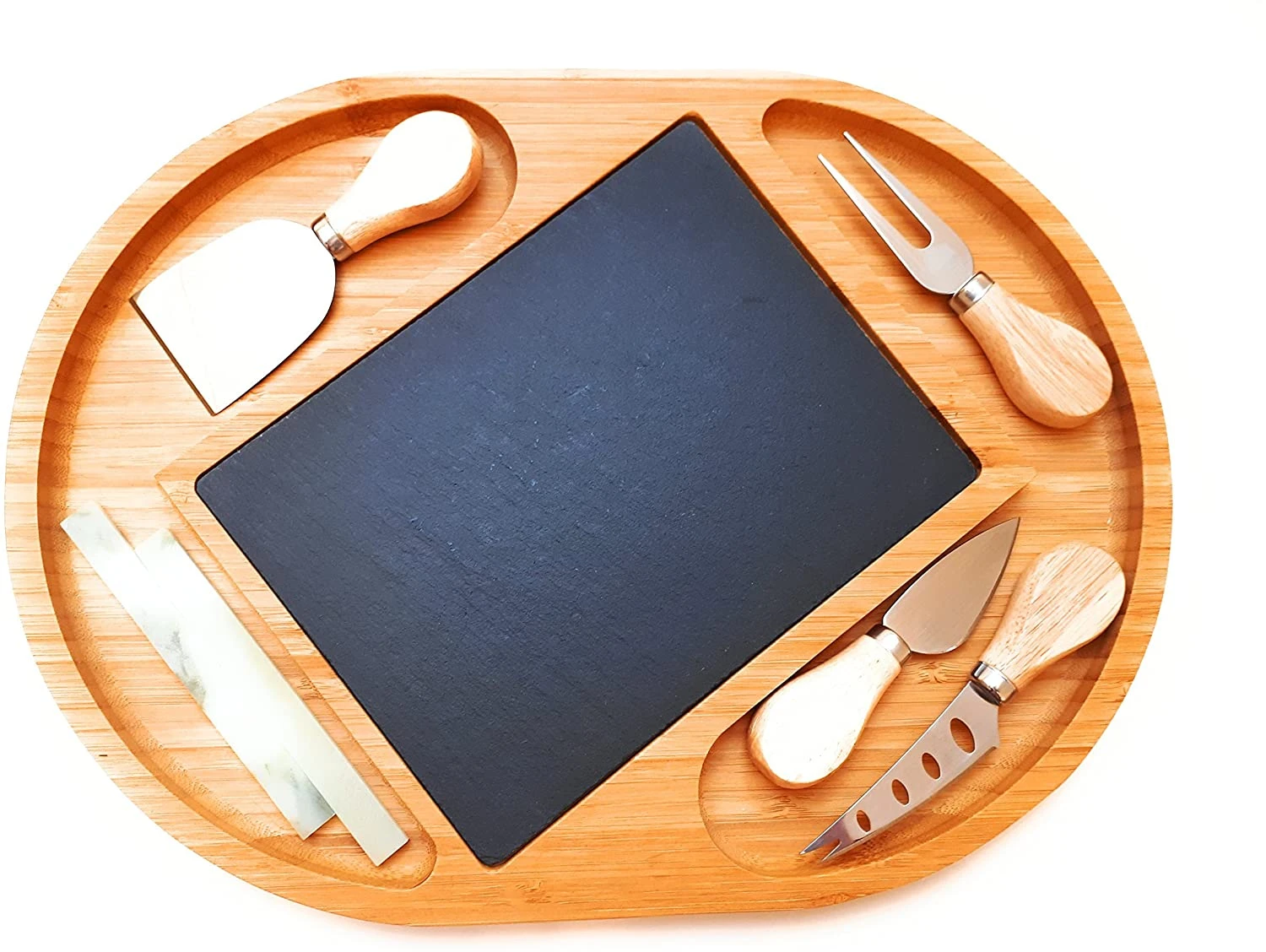 Bamboo Cheese Board with Cutlery Knife Set