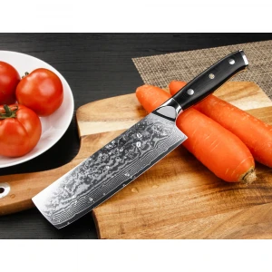 Beauty Design Nakiri Knife Damascus Steel  Vegetable Knife G10 Handle