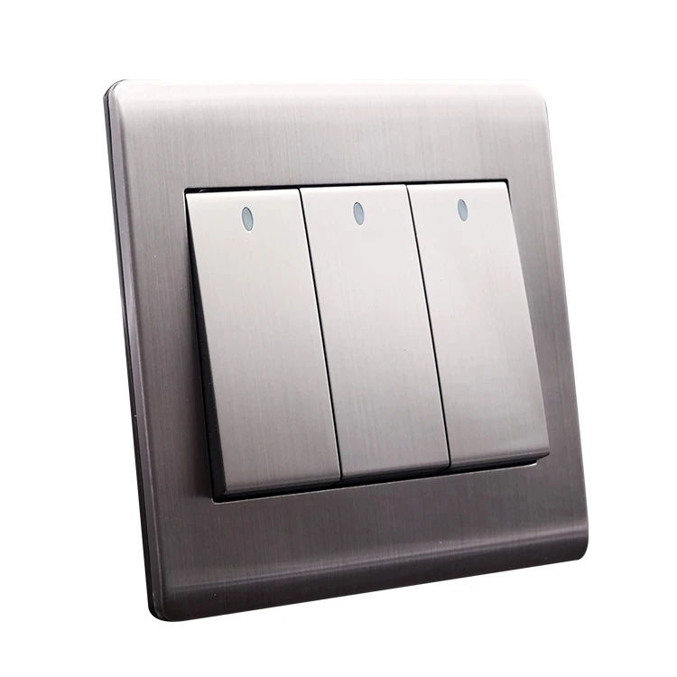 Best Quality Stainless Steel Panel 3 Gang 1 Way Wall Electrical Light Switch
