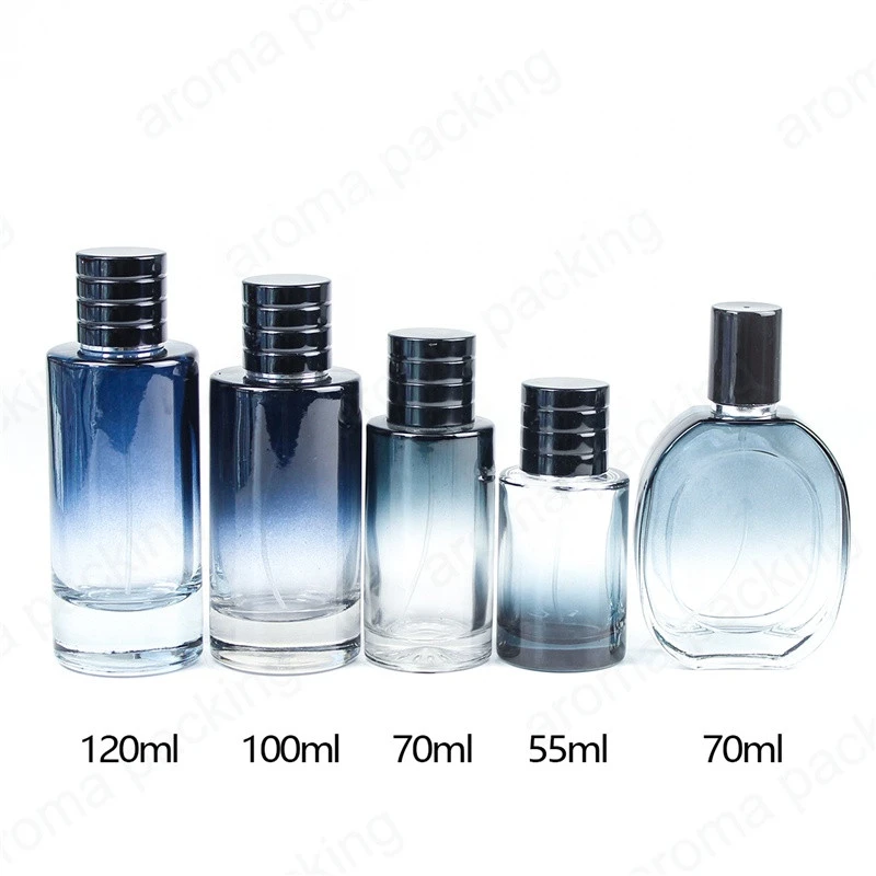 Best Seller 50ml 100ml 120ml Blue Crimp Neck Round Glass Perfume Bottle for wholesale