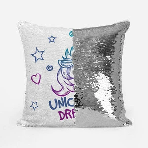 Best selling custom fabric cushion cover beautiful travel mermaid sequin pillow Unicorn custom pillow Magic sequin emoji pillow