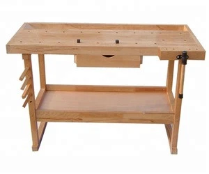 Birch woodworking bench with vise