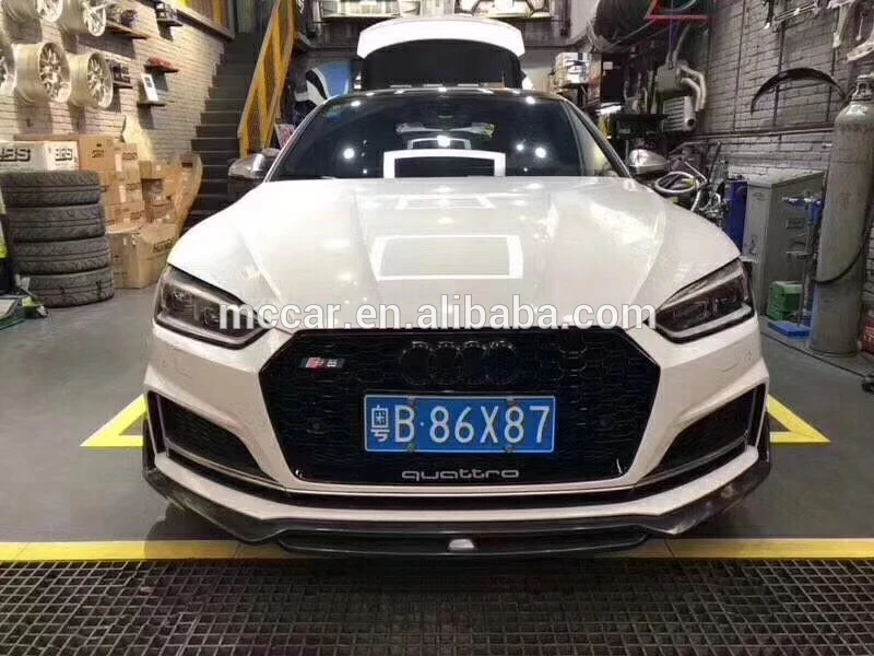 Black carbon fiber front lip is suitable for Audi A5 S5 B9 sports version bumper front lip for 17-20 years