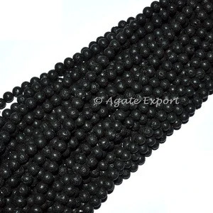 Black Lava Stone Beads Line Natural Polished Agate Beads