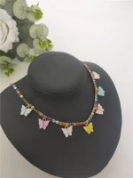 Bohemian Rhinestone Chain Multi Color Butterfly Tennis Necklace Colorful Acrylic Butterfly Choker Necklace