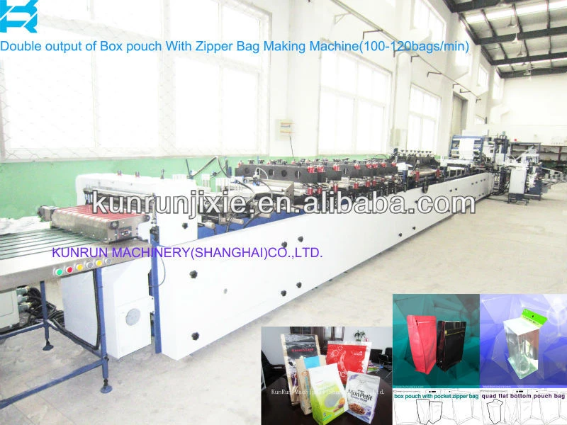 BOX POUCH WITH POCKET ZIPPER BAG MAKING MACHINE,2 lines. high speed,new production