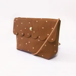 Brown Leather Shoulder Bag Wholesale Personalized Leather Scalloped Pink Dot Crossbody Bag