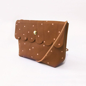 Brown Leather Shoulder Bag Wholesale Personalized Leather Scalloped Pink Dot Crossbody Bag